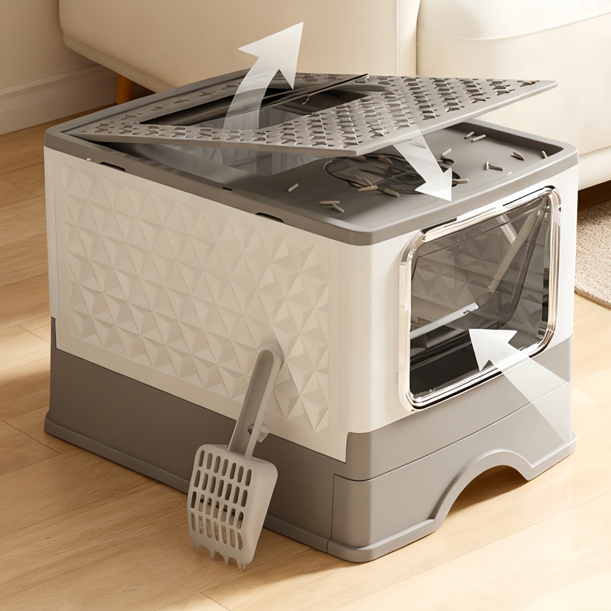 Self Cleaning Cat Litter Box Automatic - 53X43.5X40CM Foldable Enclosed Cat Litter Box
