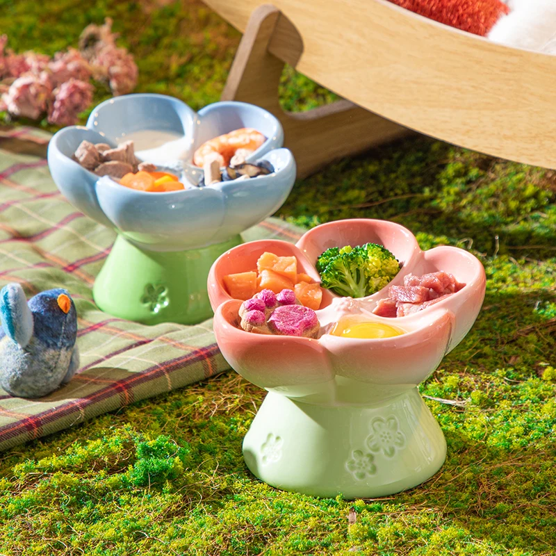 Elevated Ceramic Cat Bowls Tilted Food - Elevated Ceramic Pet Bowl with 15°