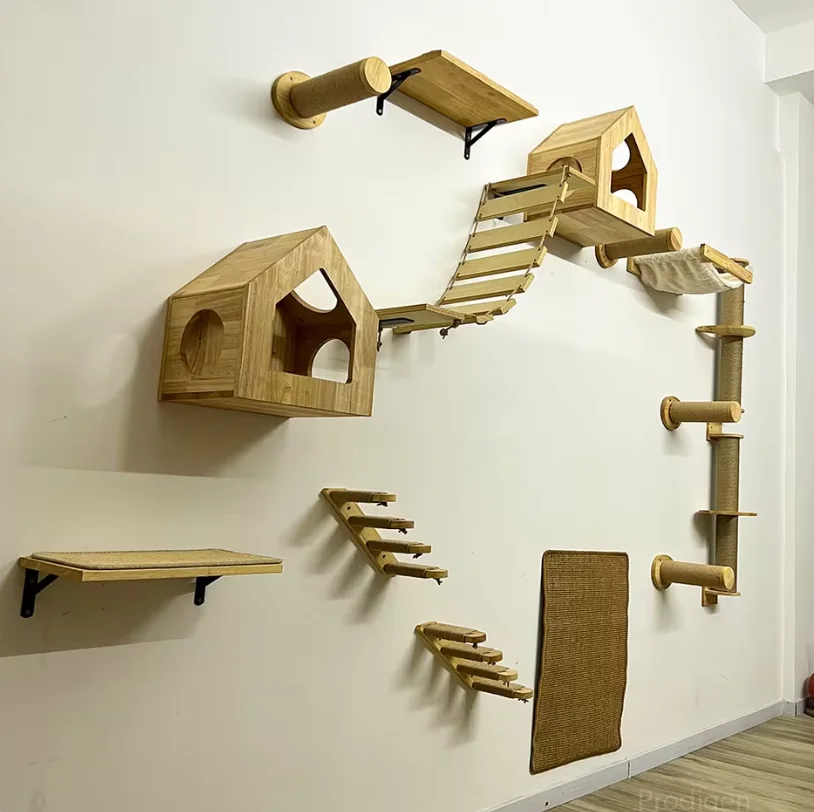 Cat Wall Climbing Shelves Hammock Wooden - Wall Mounted Climbing Shelves Wooden Hammock
