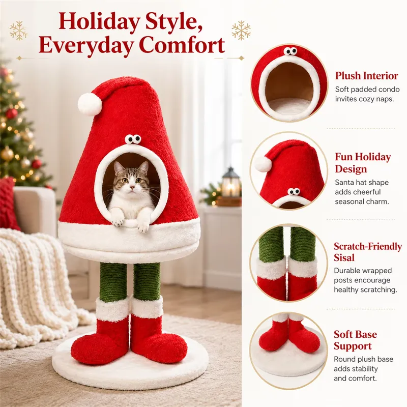Cat Scratching Post Sisal Tree Tower - Custom Indoor Christmas Cat Tree Tower,