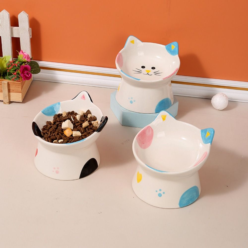 Elevated Ceramic Cat Bowls Tilted Food - 15° Tilted Elevated Cat Bowl Anti-Regurgitation