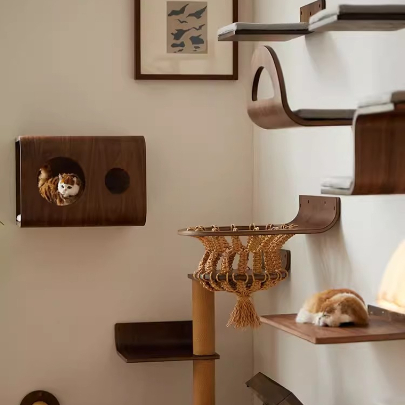 Cat Wall Climbing Shelves Hammock Wooden - Wall Mounted Space Capsule Pet Bed