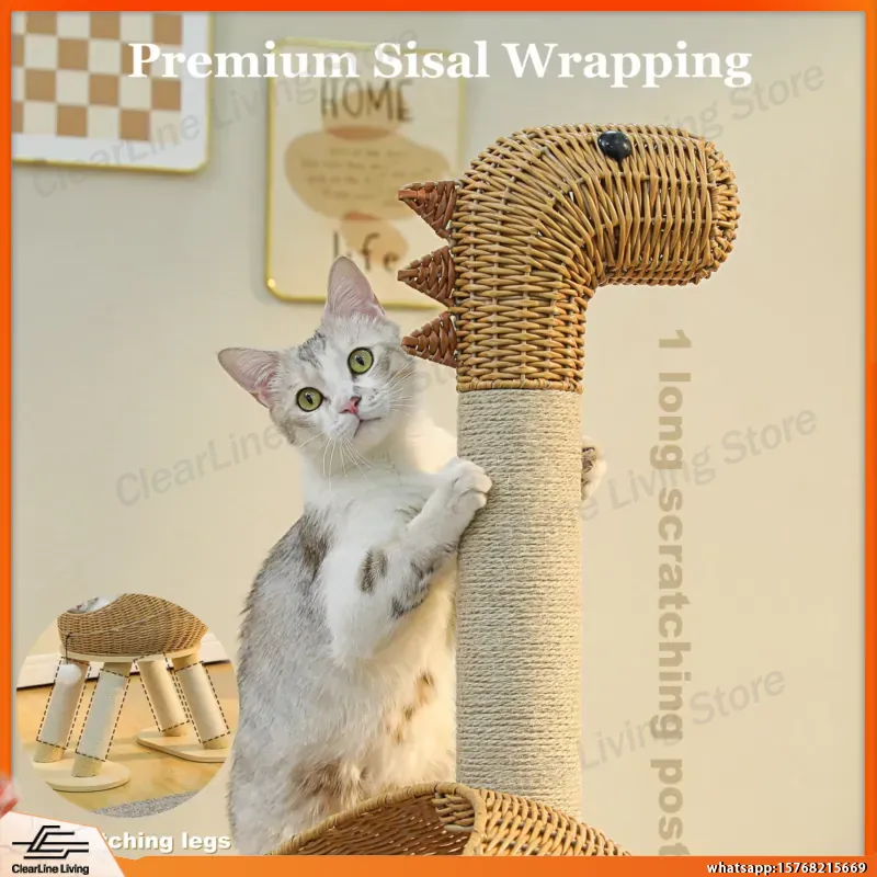 Cat Scratching Post Sisal Tree Tower - Dinosaur Cat Tree Tower with Sisal
