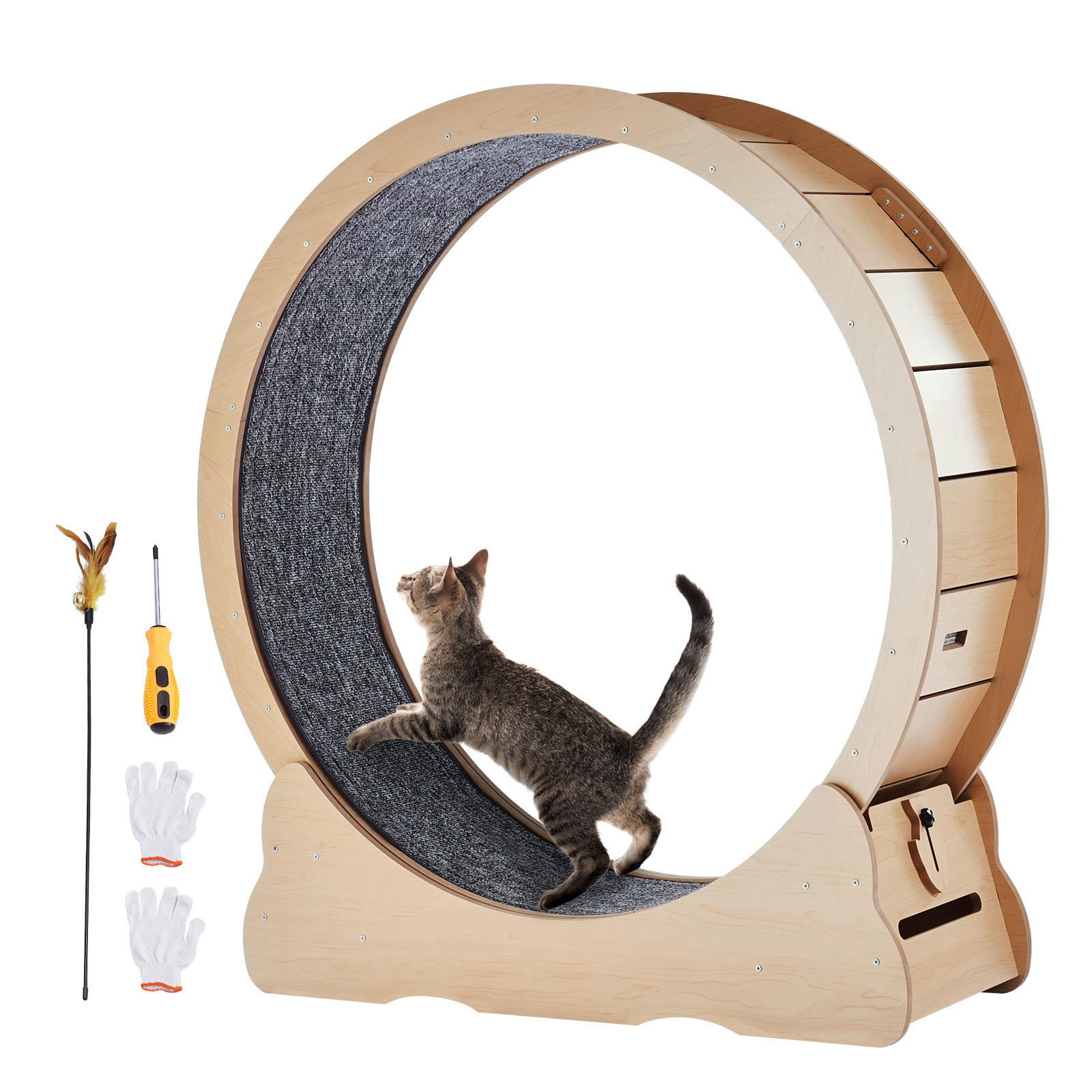 Cat Running Wheel Exercise Treadmill - SucceBuy Wooden Cat Exercise Wheel Large