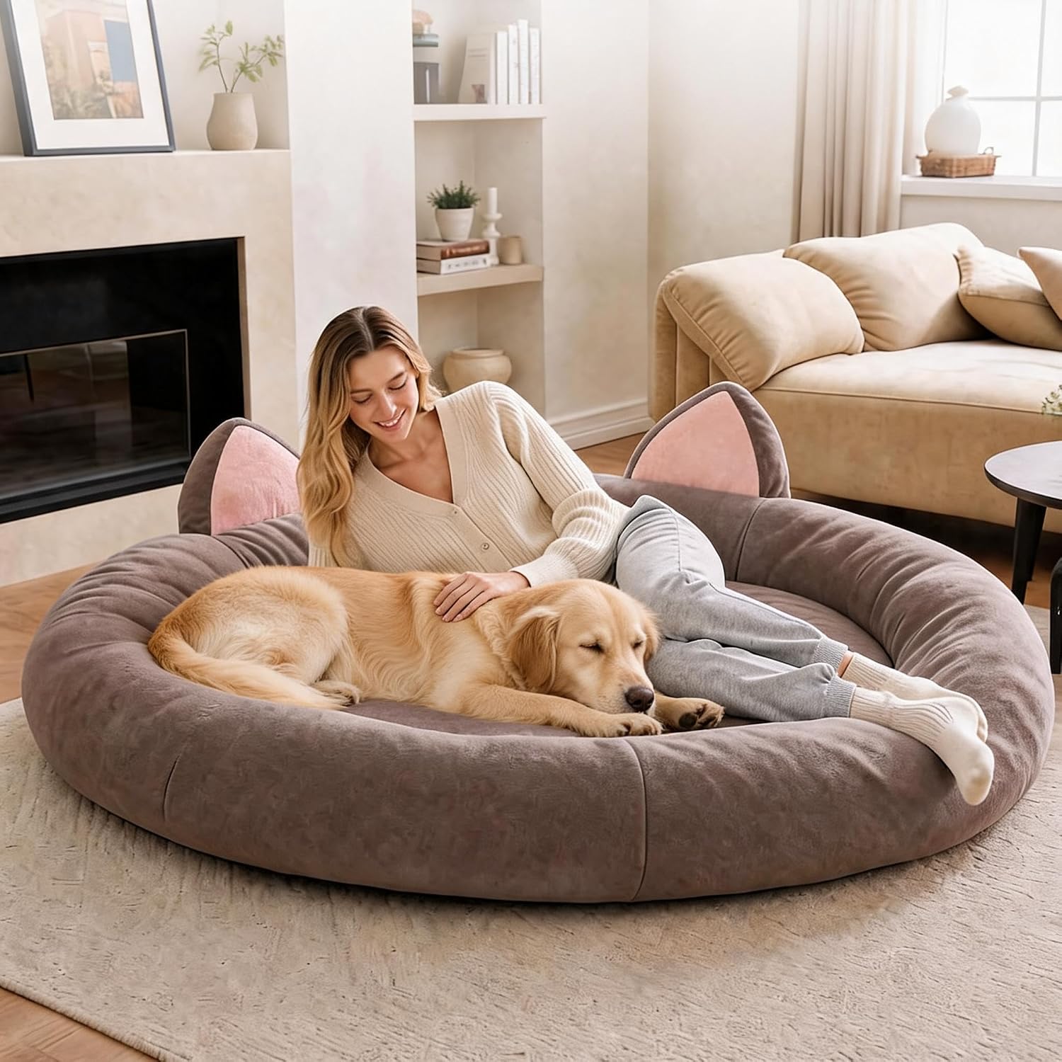 Orthopedic Memory Foam Dog Bed Washable - XXL Round Dog Bed 9.8