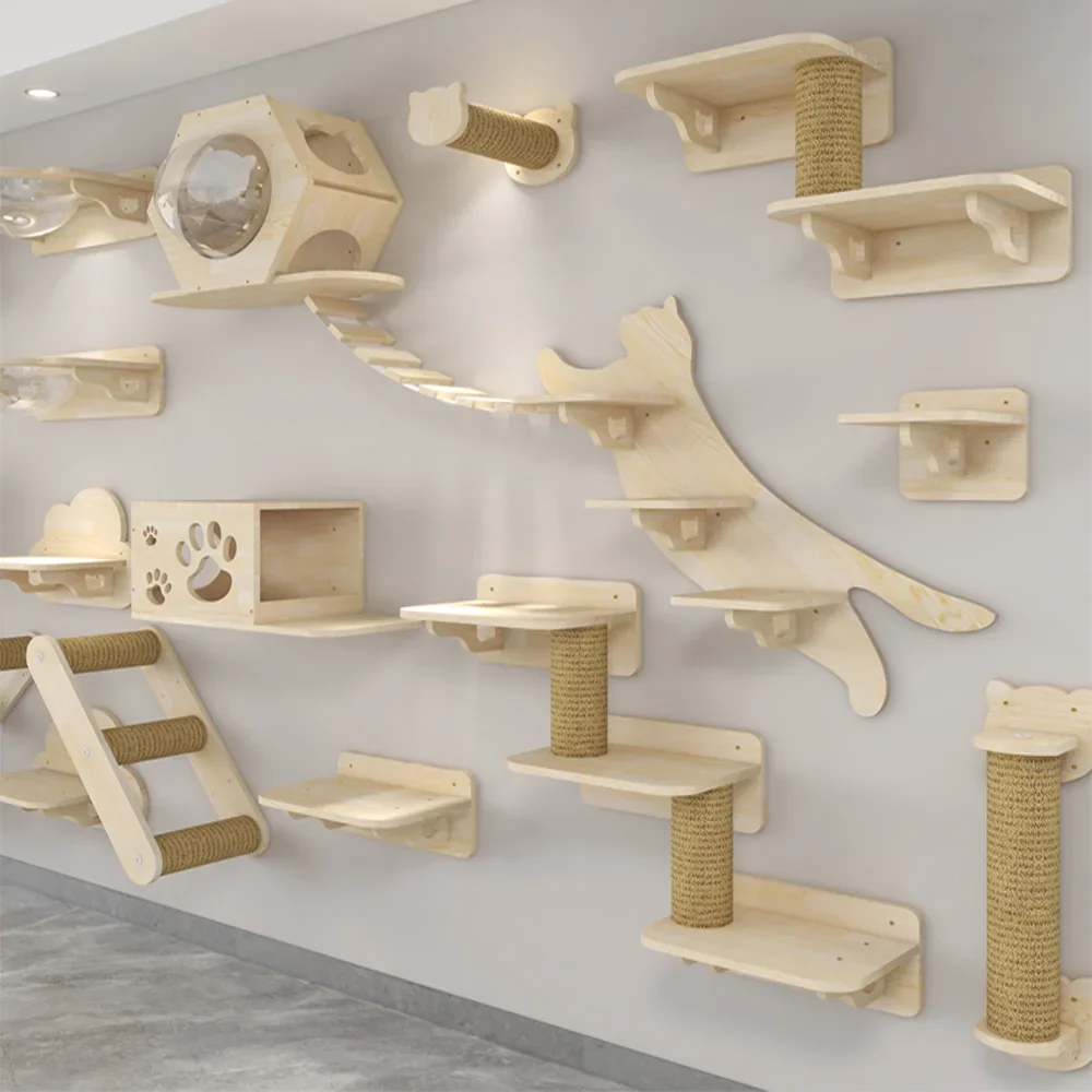 Wall Mounted Solid Wooden Cat  - Cat Wall Climbing Shelves Hammock Wooden 评论和价格