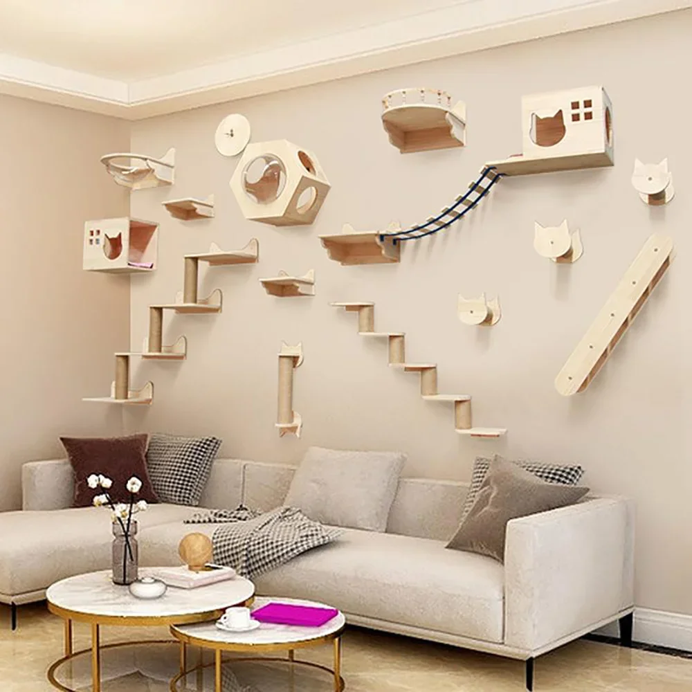 Wall Mounted Solid Wooden Cat  - Cat Wall Climbing Shelves Hammock Wooden 评论和价格