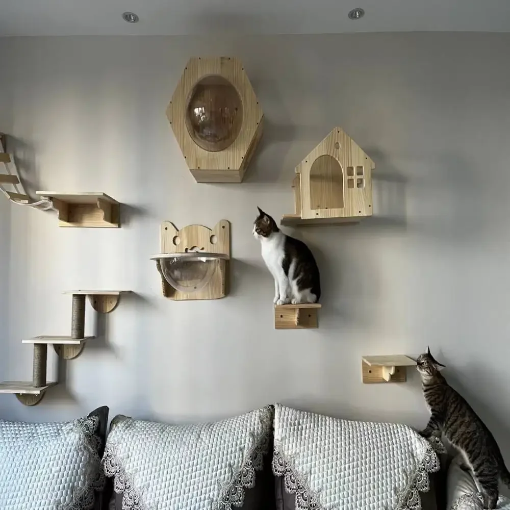 Wall Mounted Solid Wooden Cat  - Cat Wall Climbing Shelves Hammock Wooden 评论和价格