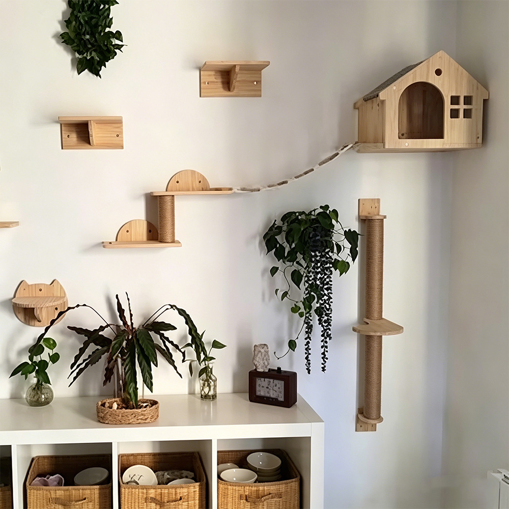 Cat Climbing Shelves Tree Cat  - Cat Wall Climbing Shelves Hammock Wooden 评论和价格