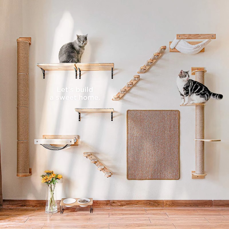 Cat Scratching Post Wall Climb - Cat Wall Climbing Shelves Hammock Wooden 评论和价格