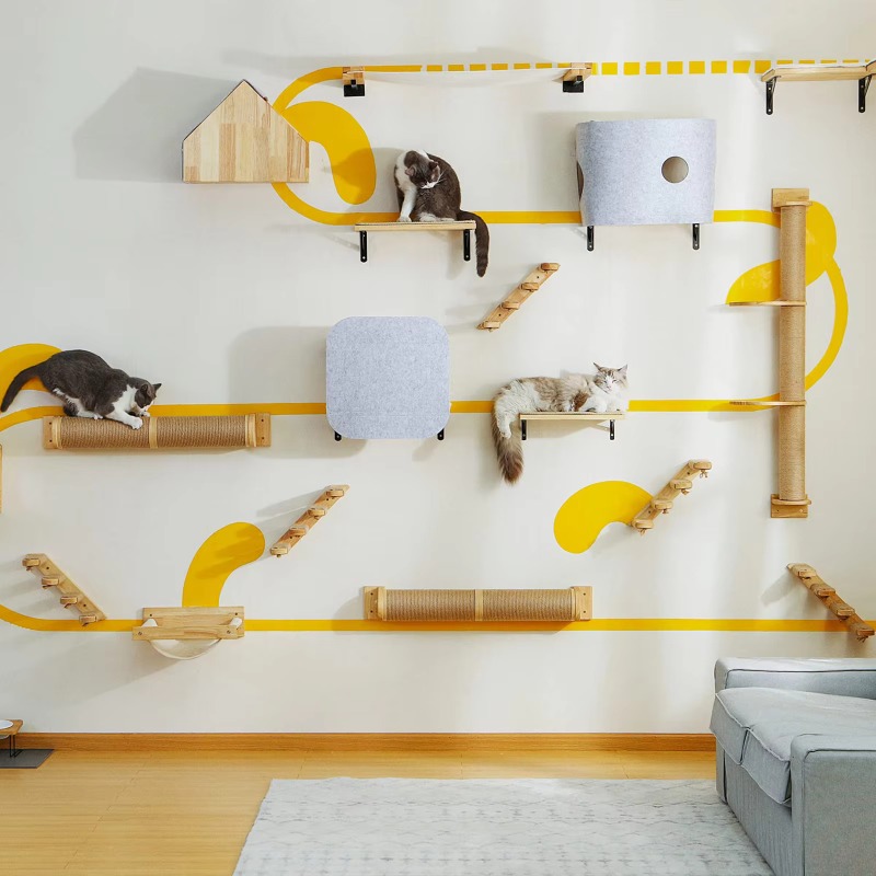 Cat Scratching Post Wall Climb - Cat Wall Climbing Shelves Hammock Wooden 评论和价格