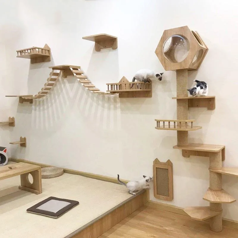Wall Mounted Climbing Shelves  - Cat Wall Climbing Shelves Hammock Wooden 评论和价格