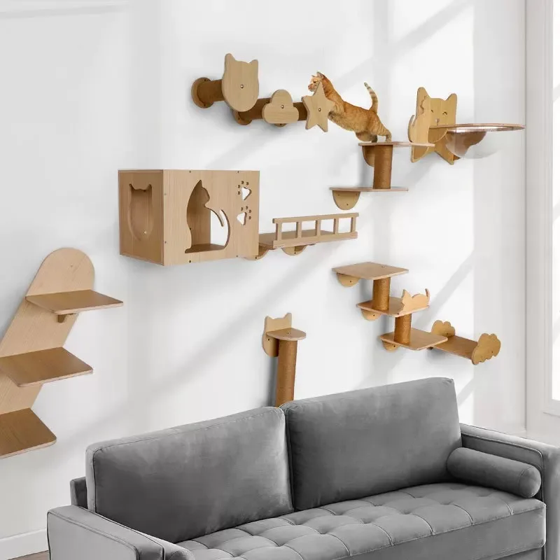 Wall Mounted Climbing Shelves  - Cat Wall Climbing Shelves Hammock Wooden 评论和价格