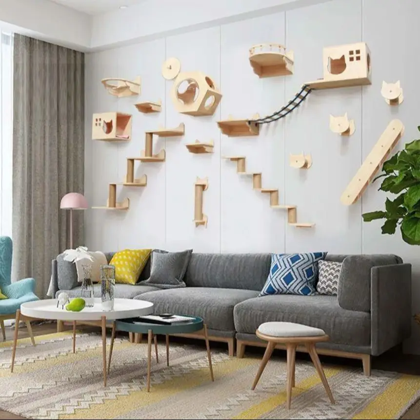 Wall Mounted Climbing Shelves  - Cat Wall Climbing Shelves Hammock Wooden 评论和价格