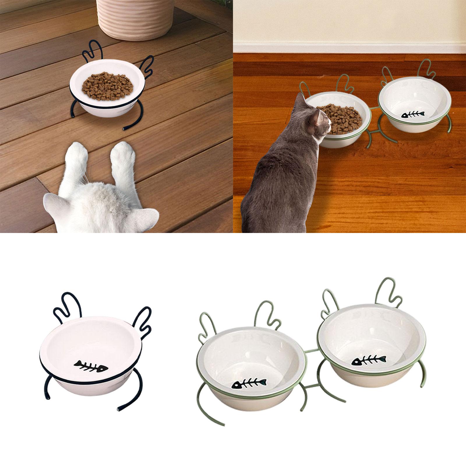 Raised Cat Food Bowl, Pet Food - Elevated Ceramic Cat Bowls Tilted Food 评论和价格