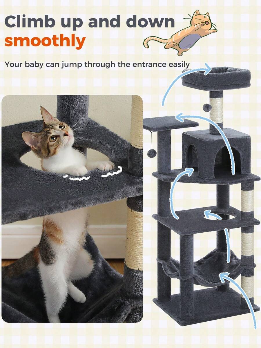 56.3'' Cat Tree For Indoor Cat - Cat Scratching Post Sisal Tree Tower 评论和价格