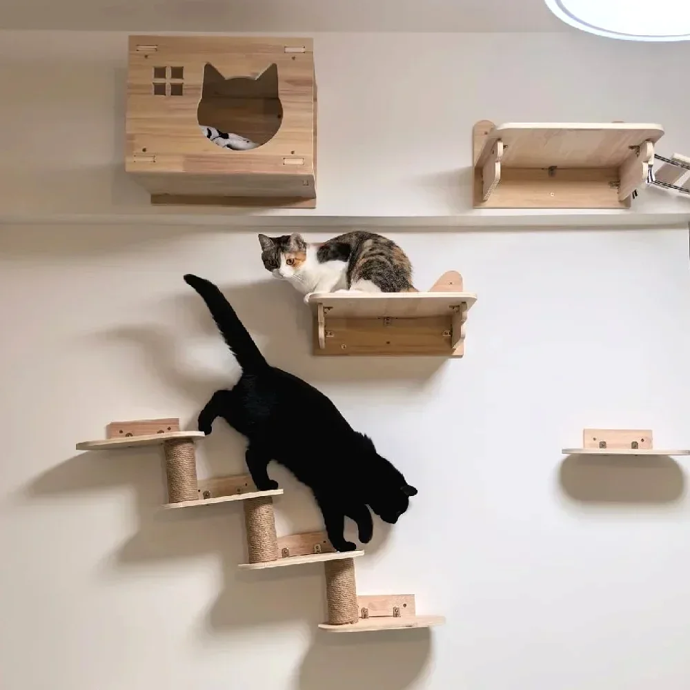 Wooden Cat Tree Tower Cat Wall - Cat Wall Climbing Shelves Hammock Wooden 评论和价格