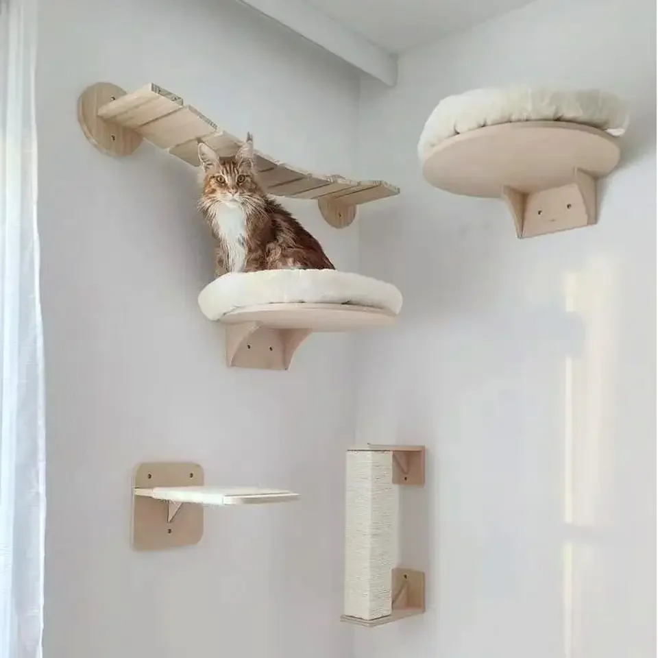 Wall Mounted Cat Climbing Shel - Cat Wall Climbing Shelves Hammock Wooden 评论和价格