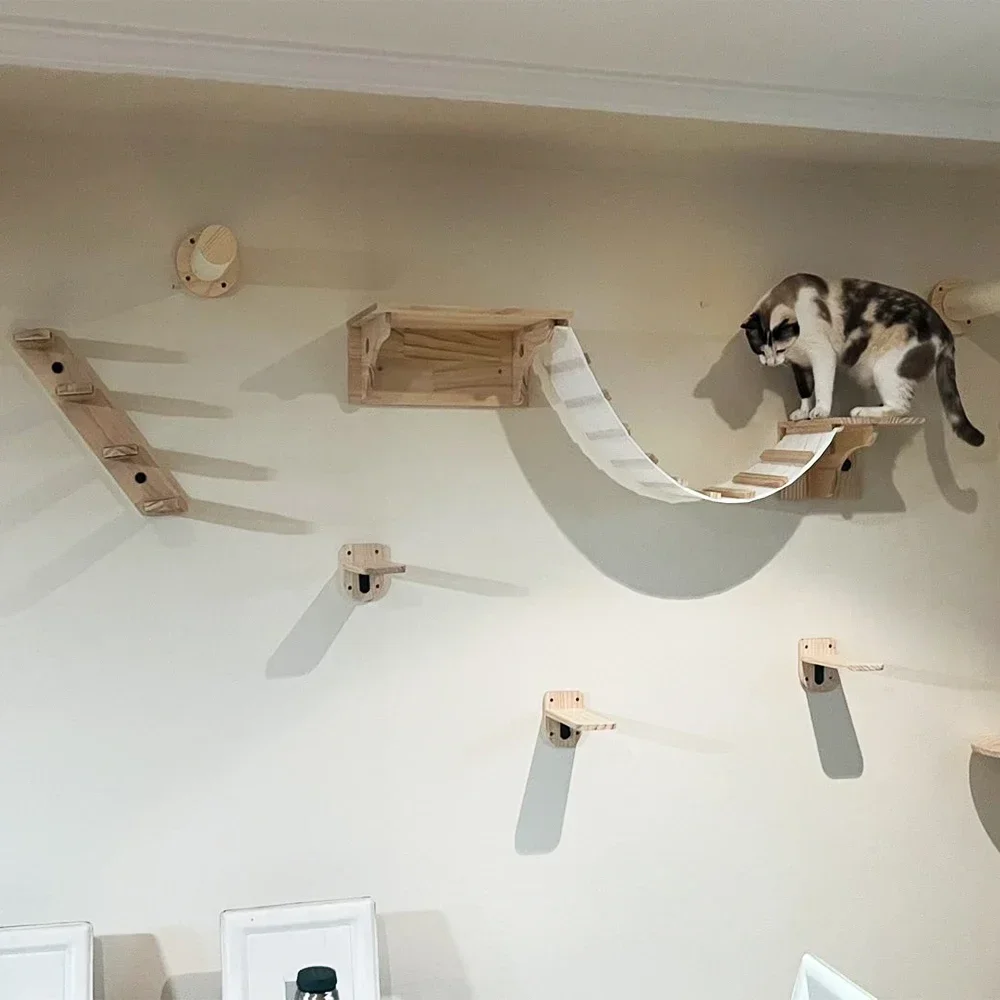 Wall Mounted Cat Climbing Shel - Cat Wall Climbing Shelves Hammock Wooden 评论和价格