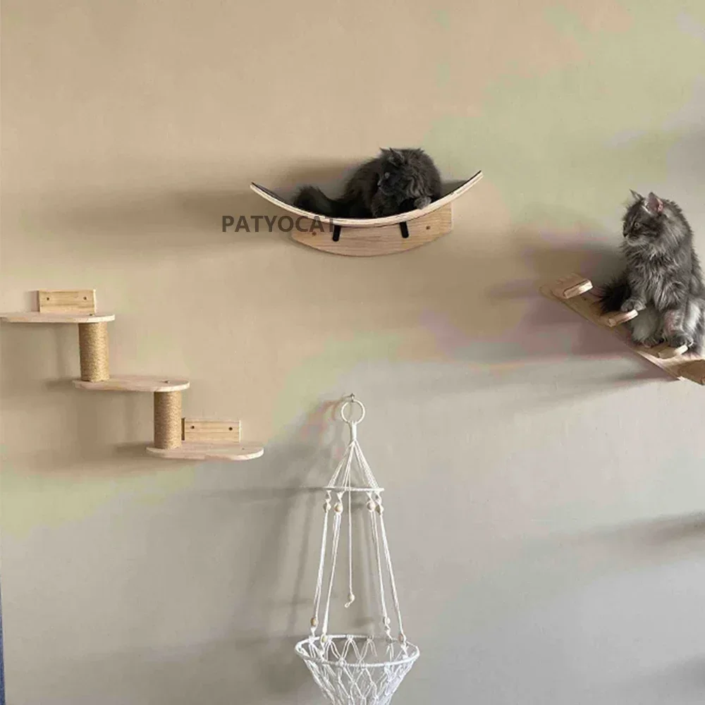 Wall Mounted Cat Climbing Shel - Cat Wall Climbing Shelves Hammock Wooden 评论和价格