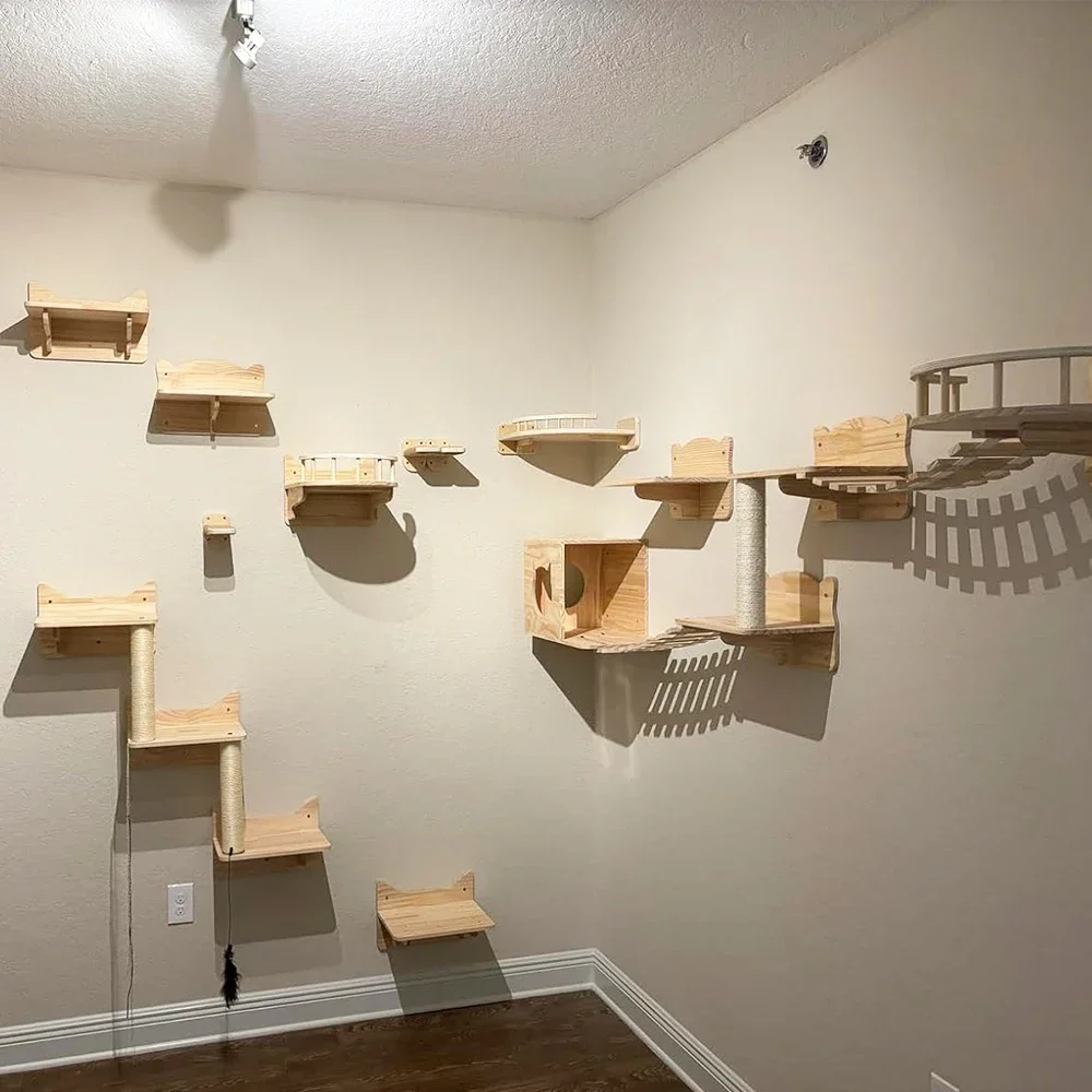 Wall Mounted Cat Climbing Shel - Cat Wall Climbing Shelves Hammock Wooden 评论和价格