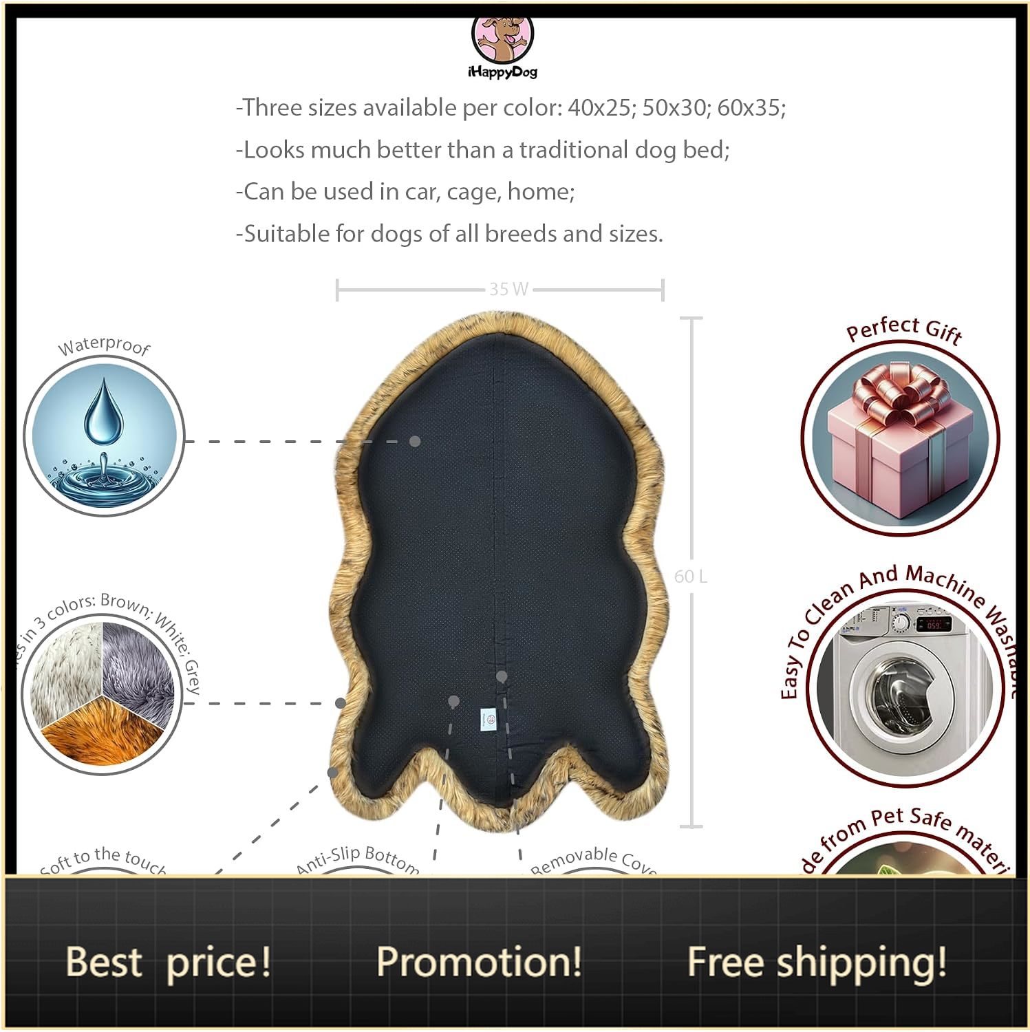 Faux Fur Orthopedic Dog Bed, M - Orthopedic Memory Foam Dog Bed Washable 评论和价格