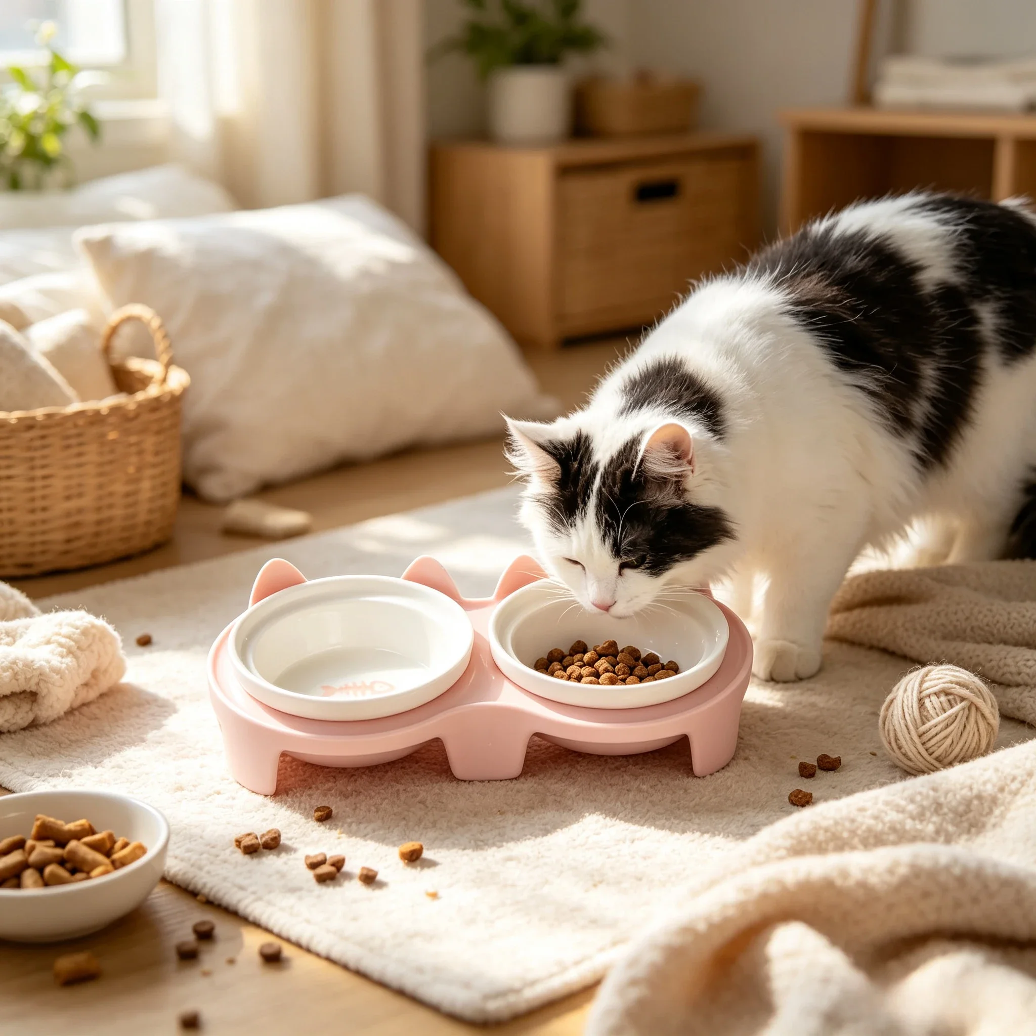 Ceramic Raised Double Pet Bowl - Elevated Ceramic Cat Bowls Tilted Food 评论和价格