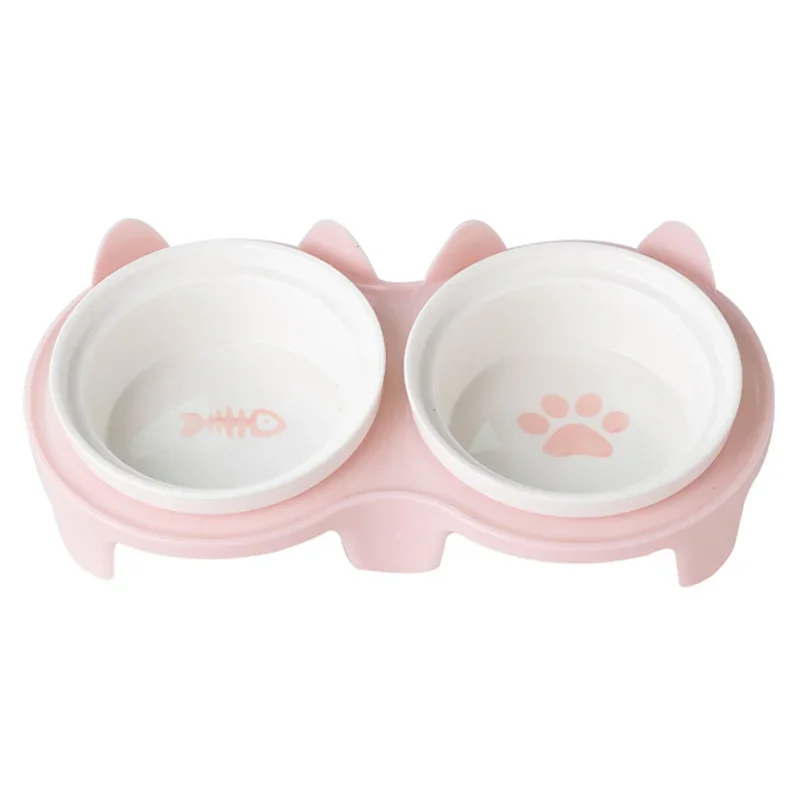 Ceramic Raised Double Pet Bowl - Elevated Ceramic Cat Bowls Tilted Food 评论和价格