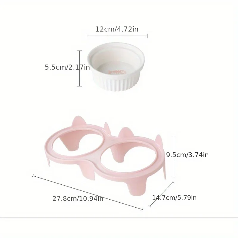 Ceramic Raised Double Pet Bowl - Elevated Ceramic Cat Bowls Tilted Food 评论和价格